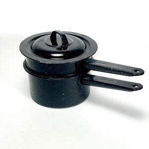 Vintage Enamel Splatterware Granite Ware Double Boiler Dark Black Speckle Paint
